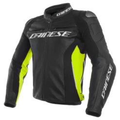 DAINESE RACING 3 LEATHER JACKET BLACK BLACK FLURO YELLOW